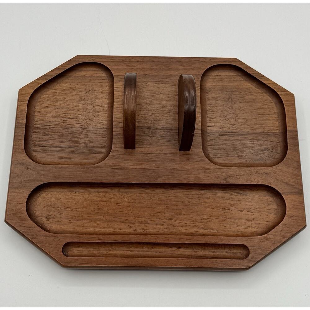 Vtg Decatur Industries Walnut Wooden Dresser Valet Wood Caddy Vanity Desk Tray